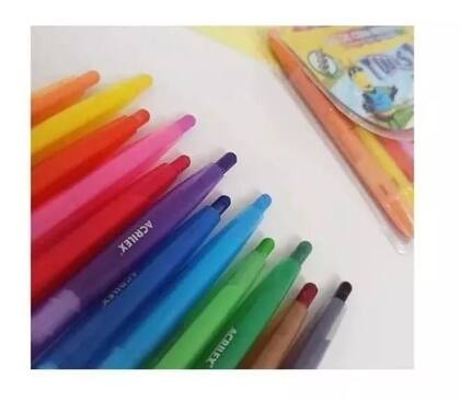 Imagem de Kit Giz Cera Escolar Retrátil 12 Cores Colorir Desenhar