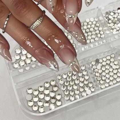 Imagem de Kit Glitter 12 Pedrinhas Strass Unhas + Cola Para Unha Alongamento 10g