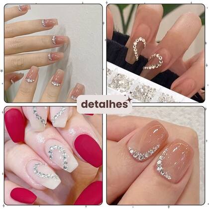 Imagem de Kit Glitter 12 Pedrinhas Strass Unhas + Cola Para Unha Alongamento 10g