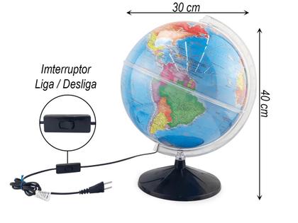 Imagem de Kit Globo Terrestre 30cm Com Led + Lupa + Livro Atlas Edição Atualizada Mapas De Países Físicos e Políticos