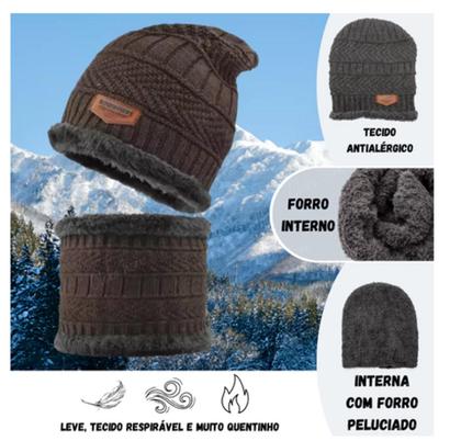 Imagem de Kit Gorro Touca + Gola Cachecol Protetor Pescoço Lã Inverno
