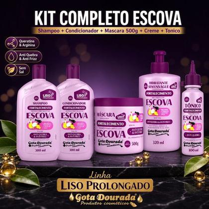 Imagem de Kit Gota Dourada Cabelos com Escova com Shampoo e Condicionador 300ml Máscara Creme Pentear e Tônico