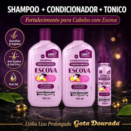 Imagem de Kit Gota Dourada Escova Shampoo e Condicionador 300ml + Tônico
