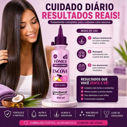 Imagem de Kit Gota Dourada Escova Shampoo e Condicionador 300ml + Tônico