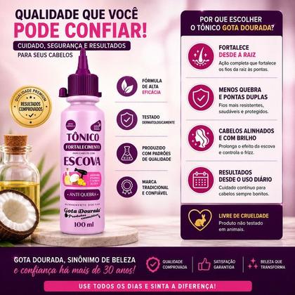 Imagem de Kit Gota Dourada Fortalecimento Cabelos Com Escova com Shampoo Condicionador Máscara 1kg e Tônico