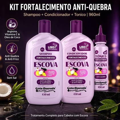 Imagem de Kit Gota Fortalecimento Cabelos Com Escova Sh Cond Tônico