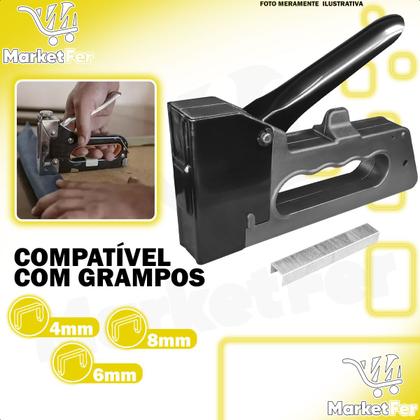 Imagem de Kit Grampeador de Tapeceiro Manual Com Grampo 8mm e Estilete Profissional