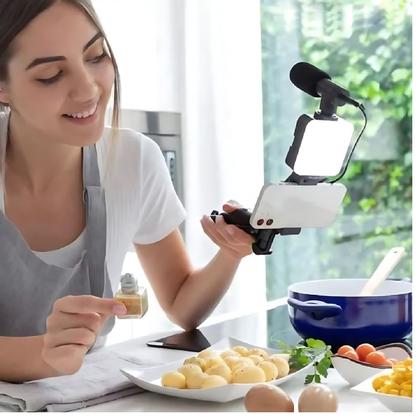 Imagem de Kit Gravação 5em 1 Vídeo Tripé Led Celular Selfie Microfone