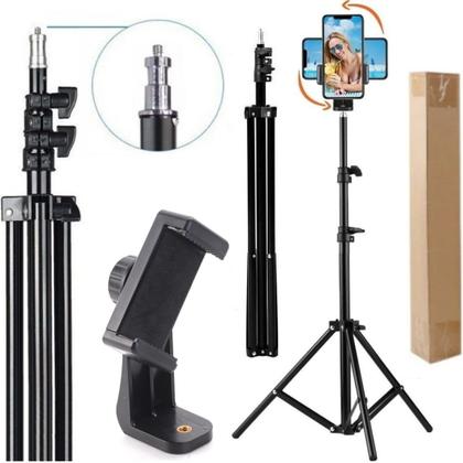 Imagem de Kit Gravação Tripé Suporte Vertical Microfone Sem Fio Para Iphone Bastão Controle Filmagem