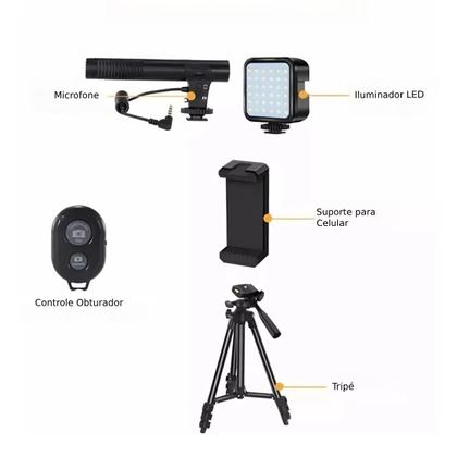 Imagem de Kit Gravação Vlogging Iluminador com Microfone Tripé 1m e Controle Mamen 05-LM