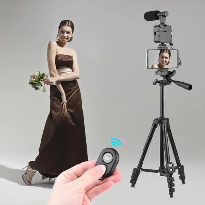 Imagem de Kit Gravação Vlogging Iluminador com Microfone Tripé 1m e Controle Mamen 05-LM