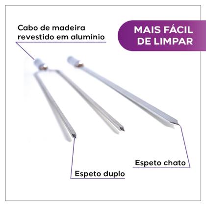 Imagem de Kit Grelha Inox 4un Espetos Duplo Simples Alumínio Churrasco