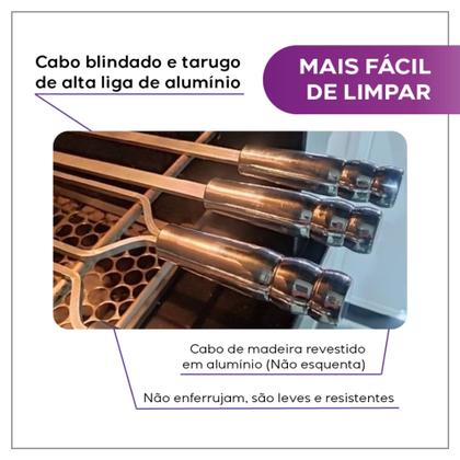 Imagem de Kit Grelha Inox 4un Espetos Duplo Simples Alumínio Churrasco