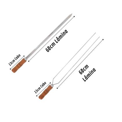 Imagem de Kit Grelha Moeda Inox 50x48 + 2 Espetos 60cm Cabo Madeira