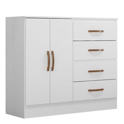 Imagem de Kit Guarda-roupa Casal 6 Portas Com Cômoda Sapateira 4 Gavetas Lisa Branco