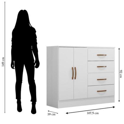 Imagem de Kit Guarda-roupa Casal 6 Portas Com Cômoda Sapateira 4 Gavetas Lisa Branco
