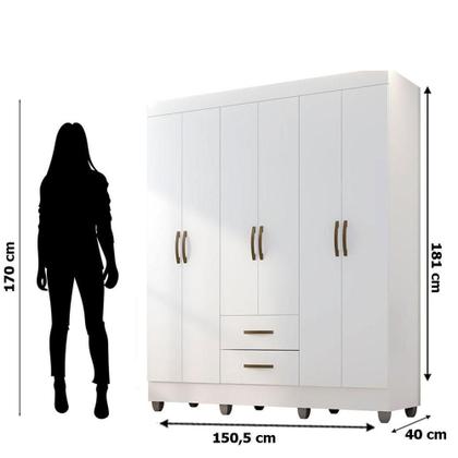 Imagem de Kit Guarda-roupa Casal 6 Portas Com Cômoda Sapateira 4 Gavetas Lisa Branco