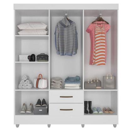 Imagem de Kit Guarda-roupa Casal 6 Portas Com Cômoda Sapateira 4 Gavetas Lisa Branco