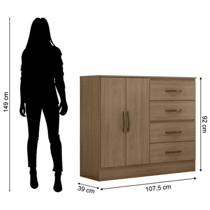 Imagem de Kit Guarda-Roupa Casal 6 Portas com Cômoda Sapateira 4 Gavetas Lisa