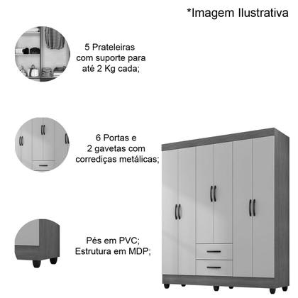 Imagem de Kit Guarda-Roupa Casal 6 Portas com Cômoda Sapateira 4 Gavetas Lisa