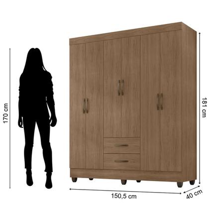 Imagem de Kit Guarda-Roupa Casal 6 Portas com Cômoda Sapateira 4 Gavetas Lisa