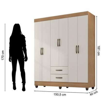 Imagem de Kit Guarda-Roupa Casal 6 Portas e Cômoda Sapateira 1 Porta Lisa