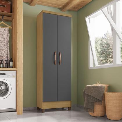 Imagem de Kit Guarda Roupa Casal 6 Portas Marselha, Cômoda 5 Gavetas Porto Belo e Multiuso Cairo Carvalho Grafite Clique Chique