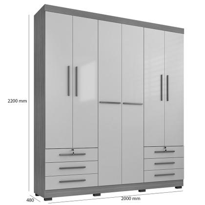 Imagem de Kit Guarda Roupa Casal 6 Portas Marselha, Cômoda 5 Gavetas Porto Belo e Multiuso Cairo Carvalho Grafite Clique Chique