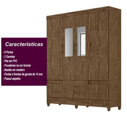 Imagem de Kit Guarda Roupa Casal com Espelho MS 912 + Cômoda MS 913 Moval