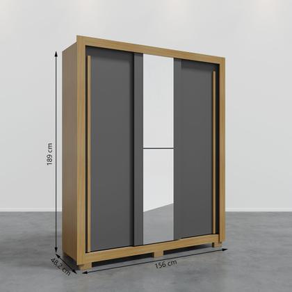Imagem de Kit Guarda Roupa Casal Dallas 3 Portas 2 Gavetas com Espelho e Cômoda Aspen 1 Porta 4 Gavetas I01 Carvalho Grafite - Clique Chique Móveis