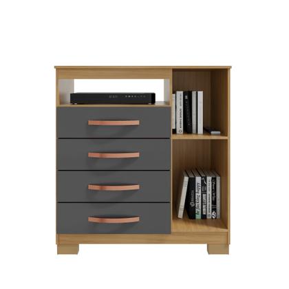 Imagem de Kit Guarda Roupa Casal Modena 6 Portas 2 Gavetas com Cômoda Sapateira 1 Porta 4 Gavetas Carvalho Grafite - Combo Stock