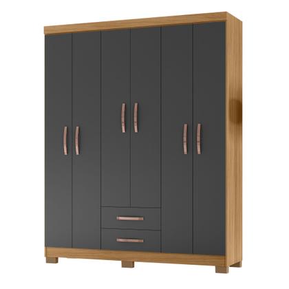 Imagem de Kit Guarda Roupa Casal Modena 6 Portas 2 Gavetas com Cômoda Sapateira 1 Porta 4 Gavetas Carvalho Grafite - Combo Stock
