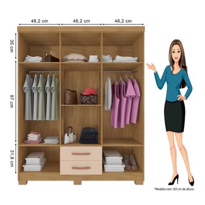 Imagem de Kit Guarda Roupa Casal Modena 6 Portas 2 Gavetas com Cômoda Sapateira 1 Porta 4 Gavetas Carvalho Off White - Combo Stock