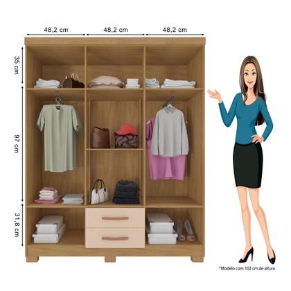 Imagem de Kit Guarda Roupa Casal Modena 6 Portas 2 Gavetas com Cômoda Sapateira 1 Porta 4 Gavetas Carvalho Off White - Combo Stock