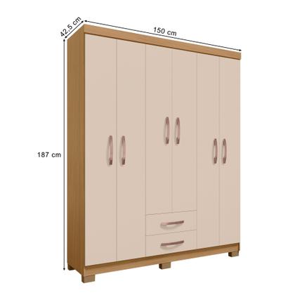 Imagem de Kit Guarda Roupa Casal Modena 6 Portas 2 Gavetas com Cômoda Sapateira 1 Porta 4 Gavetas Carvalho Off White - Combo Stock