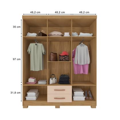 Imagem de Kit Guarda Roupa Casal Modena 6 Portas 2 Gavetas com Cômoda Sapateira 1 Porta 4 Gavetas Carvalho Off White - Combo Stock