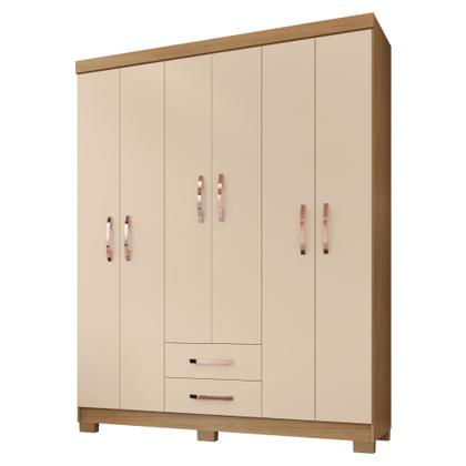 Imagem de Kit Guarda Roupa Casal Modena 6 Portas 2 Gavetas com Cômoda Sapateira 1 Porta 4 Gavetas Carvalho Off White - Combo Stock