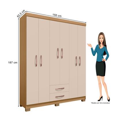 Imagem de Kit Guarda Roupa Casal Modena 6 Portas 2 Gavetas com Cômoda Sapateira 1 Porta 4 Gavetas Carvalho Off White - Combo Stock