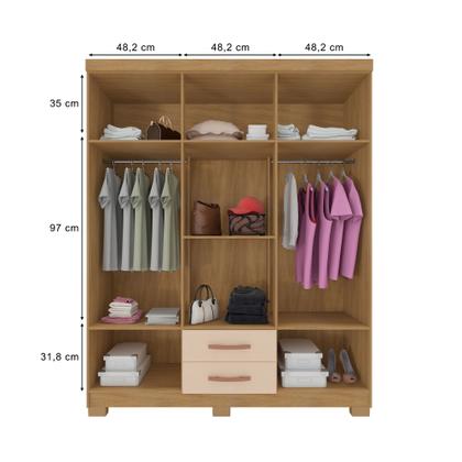 Imagem de Kit Guarda Roupa Casal Modena 6 Portas 2 Gavetas com Cômoda Sapateira 1 Porta 4 Gavetas Carvalho Off White - Combo Stock