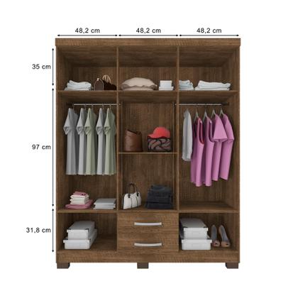 Imagem de Kit Guarda Roupa Casal Modena 6 Portas 2 Gavetas Com Espelho, Cômoda 5 Gavetas e Multiuso Egito Malbec - Combo Stock