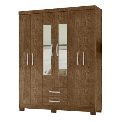 Imagem de Kit Guarda Roupa Casal Modena 6 Portas 2 Gavetas Com Espelho, Cômoda 5 Gavetas e Multiuso Egito Malbec - Combo Stock