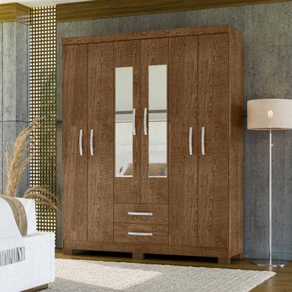 Imagem de Kit Guarda Roupa Casal Modena 6 Portas 2 Gavetas Com Espelho, Cômoda 5 Gavetas e Multiuso Egito Malbec - Combo Stock