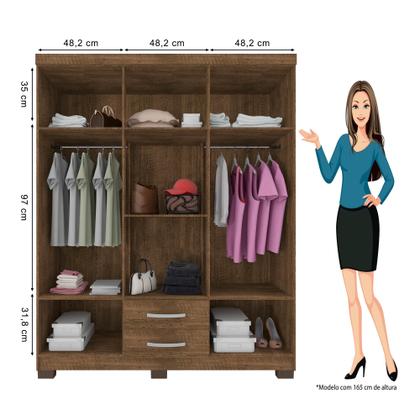 Imagem de Kit Guarda Roupa Casal Modena 6 Portas 2 Gavetas Com Espelho, Cômoda 5 Gavetas e Multiuso Egito Malbec - Combo Stock