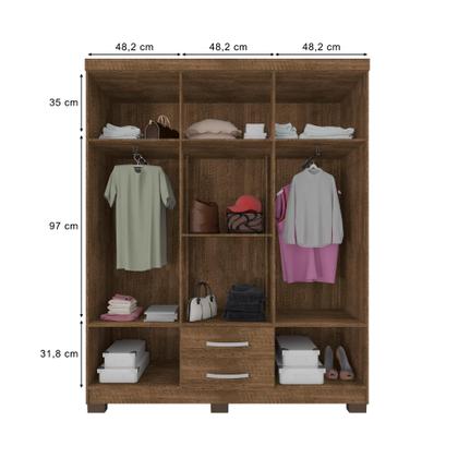 Imagem de Kit Guarda Roupa Casal Modena 6 Portas 2 Gavetas Com Espelho, Cômoda 5 Gavetas e Multiuso Egito Malbec - Combo Stock