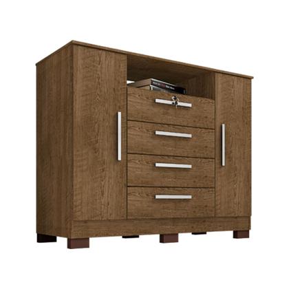 Imagem de Kit Guarda Roupa Casal Modena 6 Portas 2 Gavetas com Espelho e Cômoda Rack Madri 2 Portas 4 Gavetas Malbec Incorplac