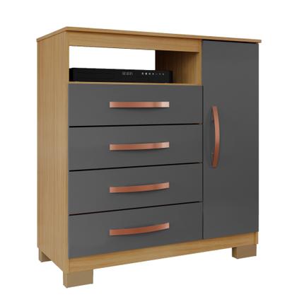 Imagem de Kit Guarda Roupa Casal Modena 6 Portas 2 Gavetas com Espelho e Cômoda Sapateira 1 Porta 4 Gavetas Carvalho Grafite - Combo Stock