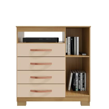 Imagem de Kit Guarda Roupa Casal Modena 6 Portas 2 Gavetas com Espelho e Cômoda Sapateira 1 Porta 4 Gavetas Carvalho Off White - Combo Stock