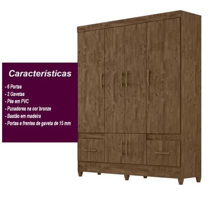Imagem de Kit Guarda Roupa Casal MS 912 + Cômoda MS 913 Castanho Wood - Moval