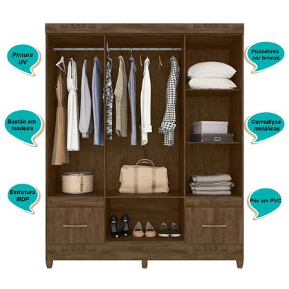 Imagem de Kit Guarda Roupa Casal MS 912 + Cômoda MS 913 Castanho Wood - Moval