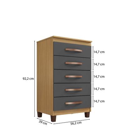Imagem de Kit Guarda Roupa Casal Porto Belo 6 Portas 2 Gavetas Com Espelho, Cômoda 5 Gavetas Porto Belo e Multiuso Cairo Carvalho I01 Grafite Clique Chique